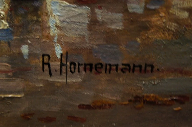 Holenderski targ kwiatowy w Amsterdamie R. Hornemann wysokiej klasy malarstwo