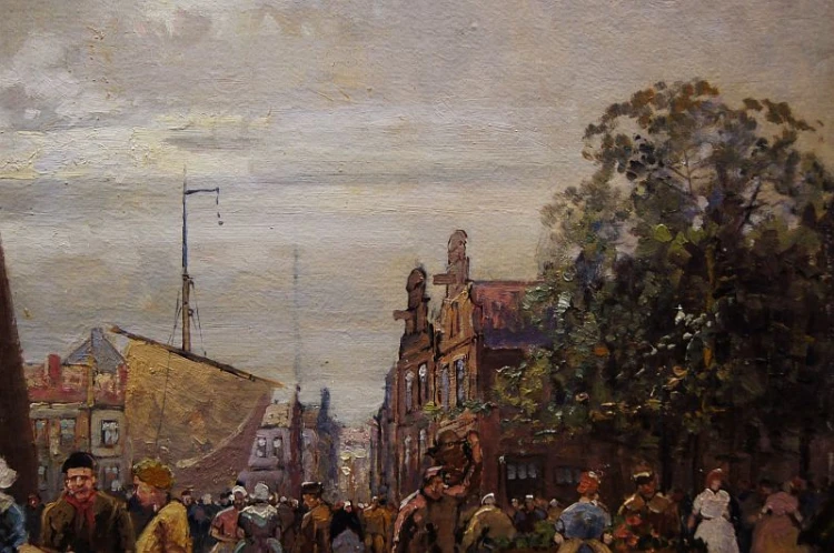 Holenderski targ kwiatowy w Amsterdamie R. Hornemann wysokiej klasy malarstwo