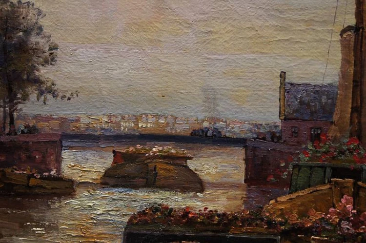 Holenderski targ kwiatowy w Amsterdamie R. Hornemann wysokiej klasy malarstwo