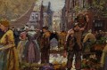 Holenderski targ kwiatowy w Amsterdamie R. Hornemann wysokiej klasy malarstwo
