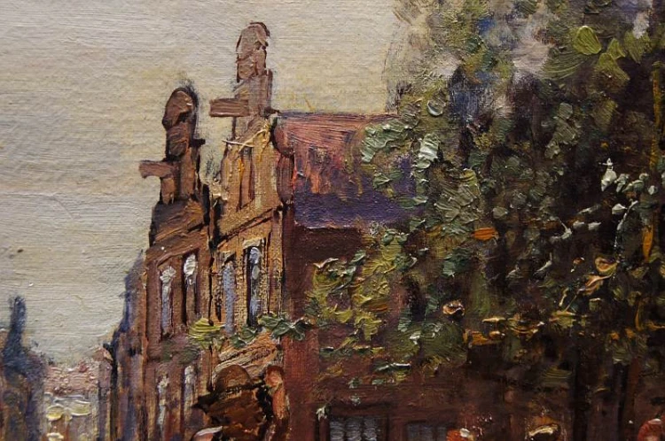 Holenderski targ kwiatowy w Amsterdamie R. Hornemann wysokiej klasy malarstwo