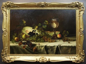 Martwa natura z melonem i winogronami A. F. Stolzenberg obraz malowany