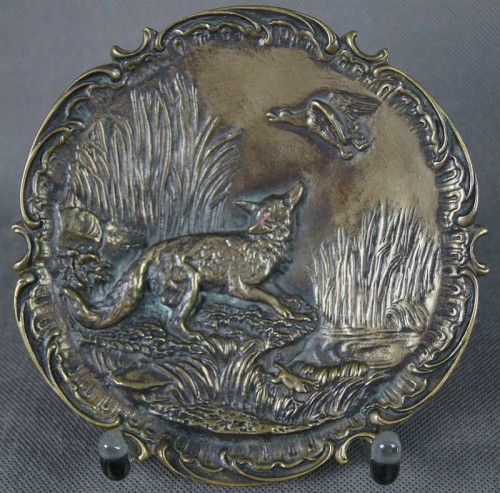 Myśliwska plakieta z brązu Lis i kaczka