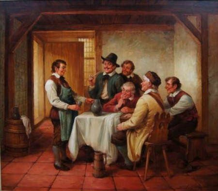 Poczęstunek w oberży - malarstwo rodzajowe - Curt A. Landwehr