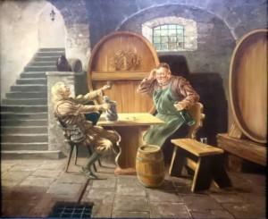 Obraz olejny Jurgen Winter U mnicha wino i kości