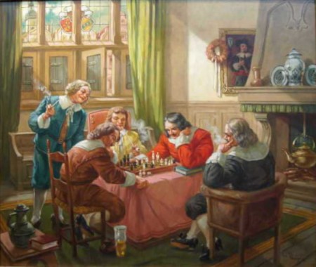 Stary obraz Szlacheckie zabawy partia szachów Hermann Prediger