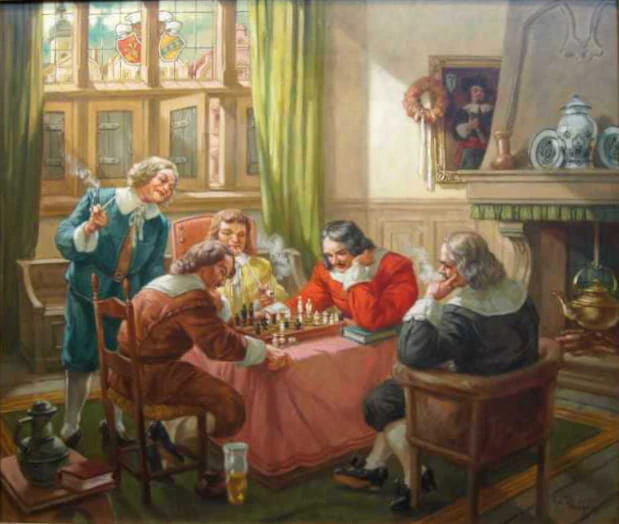 Stary obraz Szlacheckie zabawy partia szachów Hermann Prediger
