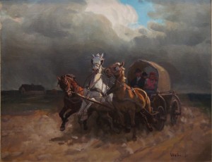 Trojka olbrzymi stary obraz  Janos Viski certyfikat