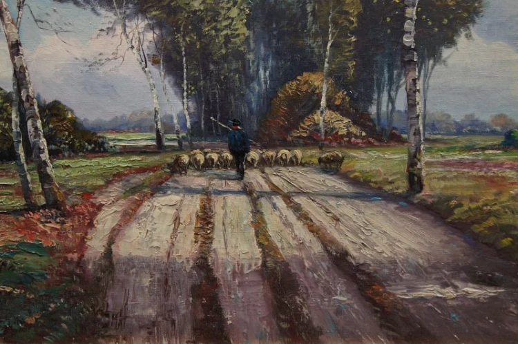 Obraz do salonu Pejzaż ze stadem owiec Andreas Betz