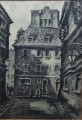 Litografia autorska Jan Kulikowski Warszawska Starówka ulica Piwna