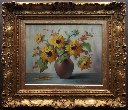 kompozycja słoneczników w wazonie Hedwig Petermann