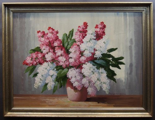 Kwiat bzu stary obraz olejny w ramie Herbert Kuziemski