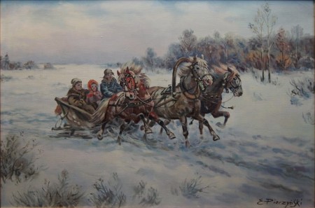Polskie malarstwo aukcyjne Rozpędzona trojka Edward Pierzyński ☆ 1922