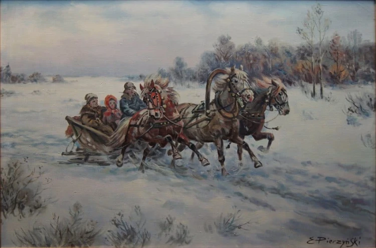 Polskie malarstwo aukcyjne Rozpędzona trojka Edward Pierzyński ☆ 1922