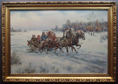 Polskie malarstwo aukcyjne Rozpędzona trojka Edward Pierzyński ☆ 1922
