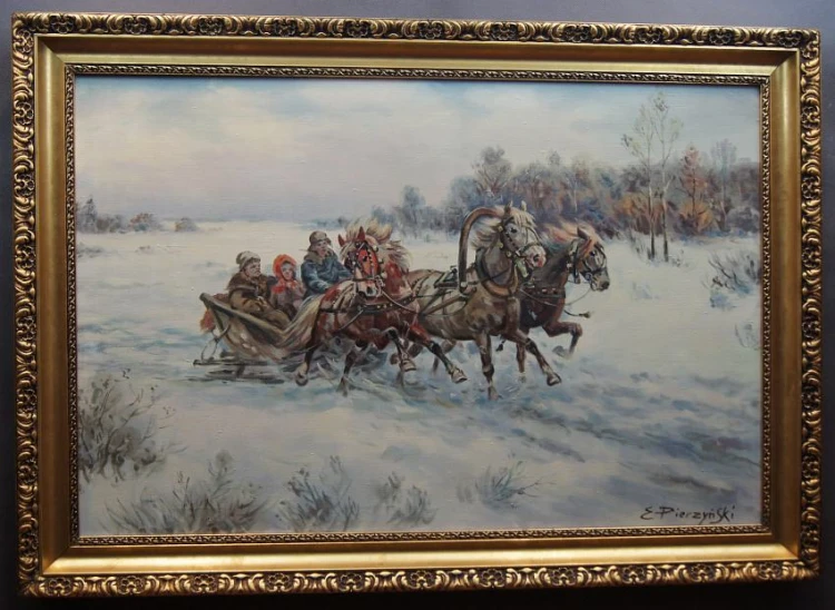 Polskie malarstwo aukcyjne Rozpędzona trojka Edward Pierzyński ☆ 1922