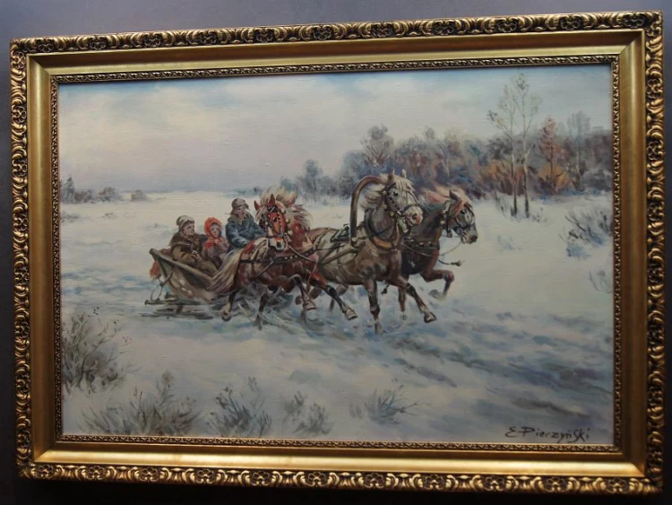 Polskie malarstwo aukcyjne Rozpędzona trojka Edward Pierzyński ☆ 1922