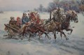Polskie malarstwo aukcyjne Rozpędzona trojka Edward Pierzyński ☆ 1922