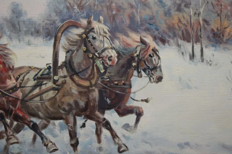 Polskie malarstwo aukcyjne Rozpędzona trojka Edward Pierzyński ☆ 1922