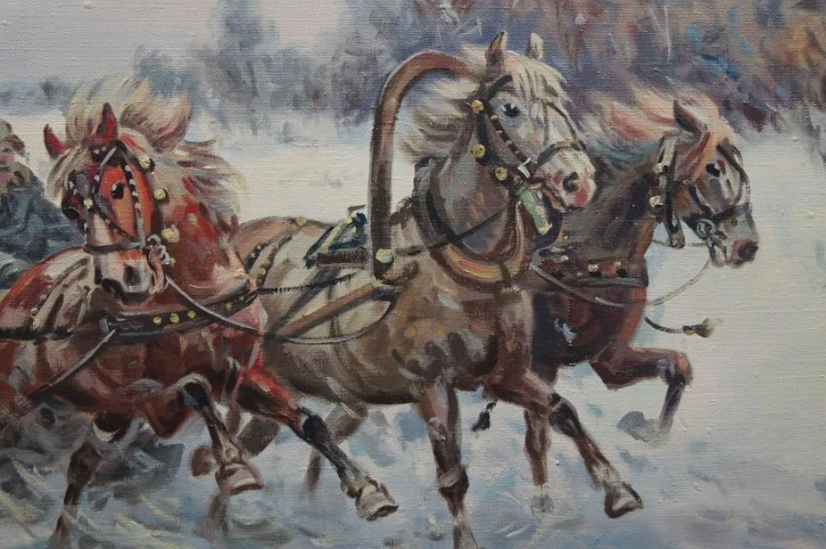 Polskie malarstwo aukcyjne Rozpędzona trojka Edward Pierzyński ☆ 1922