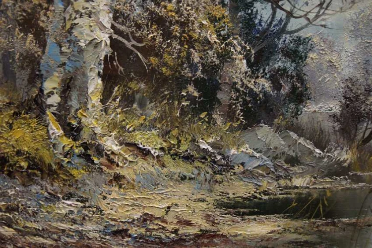 Pejzaż w pastelowych barwach obraz olejny