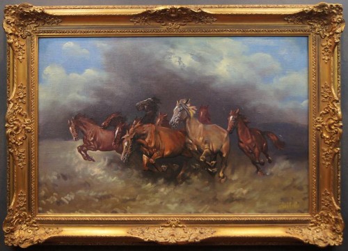 Konie w galopie węgierskie malarstwo aukcyjne Szanto Oszkar
