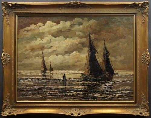 Obraz malowany na płótnie Jean Coune Zjawiskowe morze z kutrami