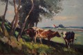 Harry Haerendel * Krowy na pastwisku sielski obraz olejny