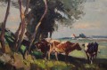 Harry Haerendel * Krowy na pastwisku sielski obraz olejny
