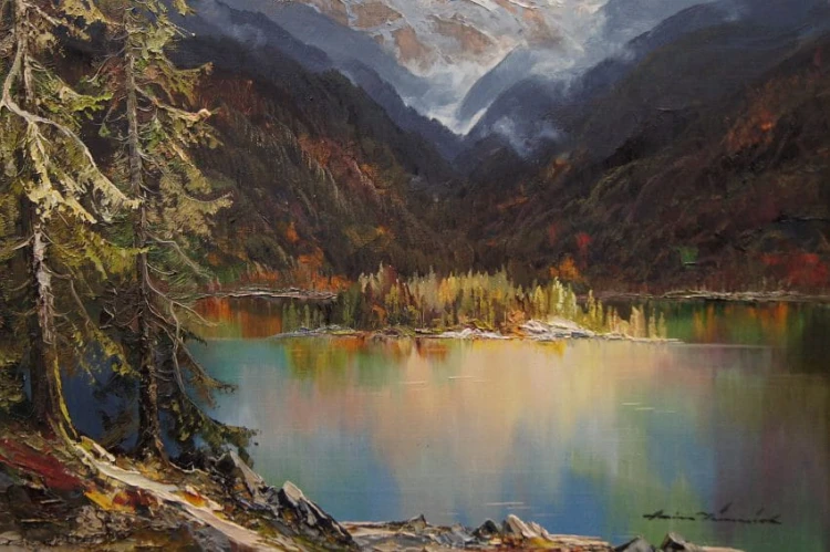 Heinz Münnich Widok na jezioro Eibsee z widokiem na szczyt Zugspitze