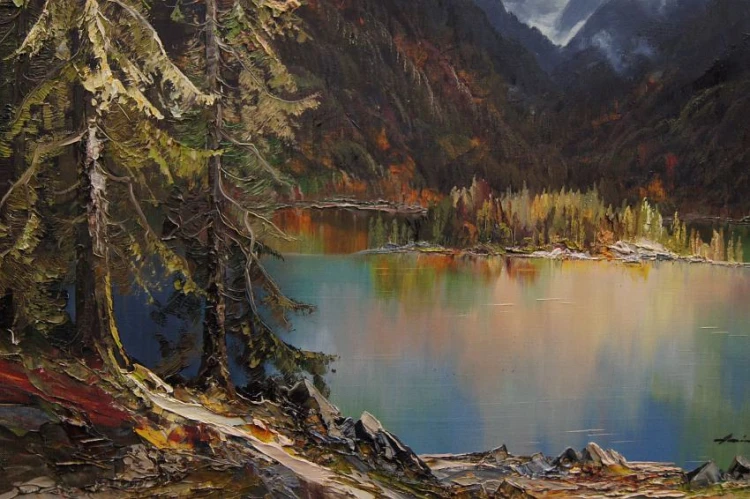 Heinz Münnich Widok na jezioro Eibsee z widokiem na szczyt Zugspitze
