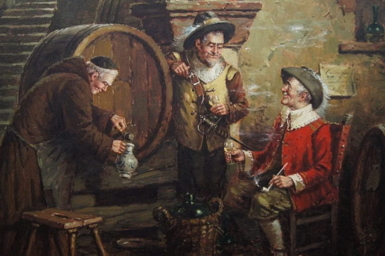 Scena degustacji wina u mnicha Hein Van Doren vel W. Andreas