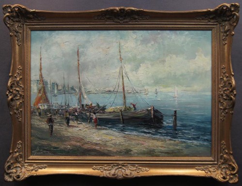 Łodzie rybackie na brzegu południowym impresjonistyczne malarstwo szpachlowe