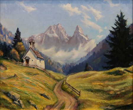Górska kapliczka na tle pejzażu Hermann Otto Hoyer