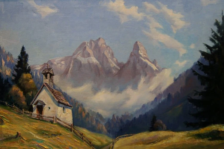 Górska kapliczka na tle pejzażu Hermann Otto Hoyer