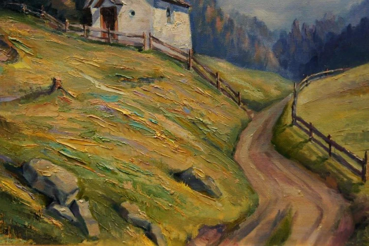 Górska kapliczka na tle pejzażu Hermann Otto Hoyer