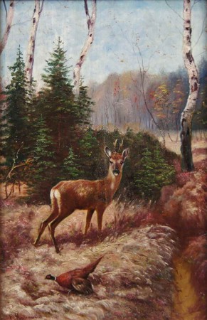 Friedrich Kottmann I Sarna i bażant animalistyczny obraz na desce