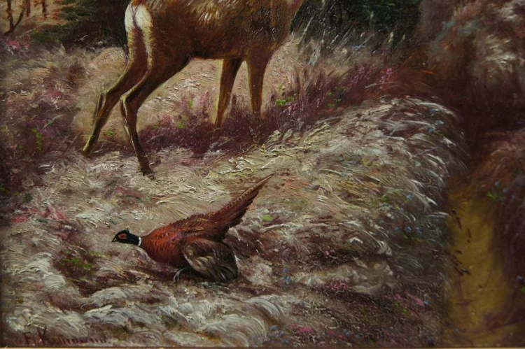 Friedrich Kottmann I Sarna i bażant animalistyczny obraz na desce
