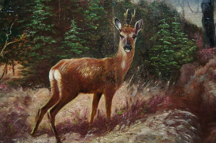 Friedrich Kottmann I Sarna i bażant animalistyczny obraz na desce