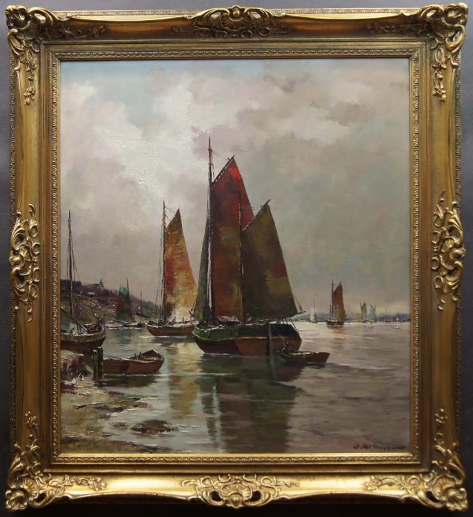 Josef Kollmar - Nadmorska zatoka z kutrami aukcyjny artysta