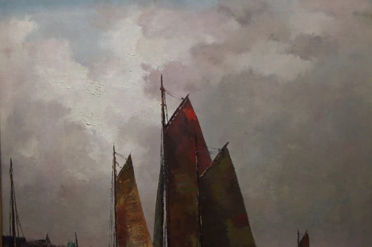 Josef Kollmar - Nadmorska zatoka z kutrami aukcyjny artysta