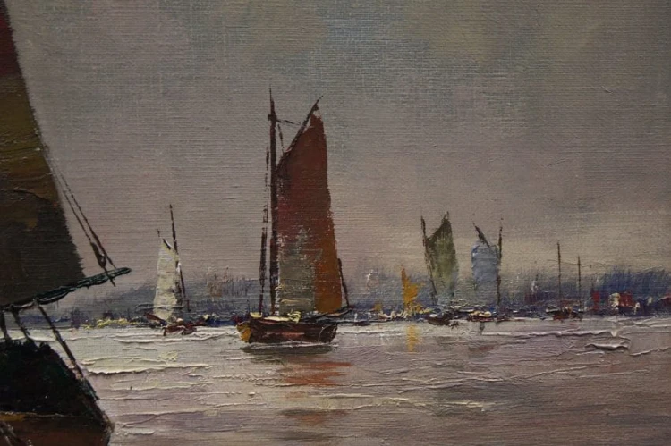 Josef Kollmar - Nadmorska zatoka z kutrami aukcyjny artysta