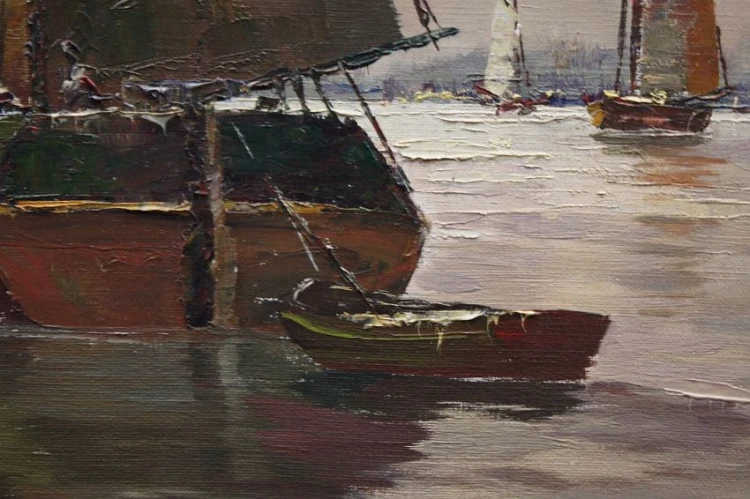 Josef Kollmar - Nadmorska zatoka z kutrami aukcyjny artysta