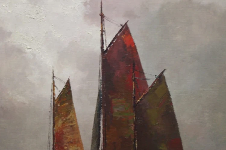 Josef Kollmar - Nadmorska zatoka z kutrami aukcyjny artysta