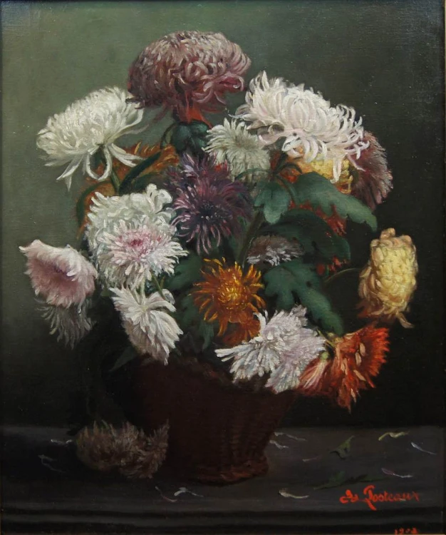 Ed. Posteaux I Wielobarwne peonie w wazonie przedwojenny obraz 1903 rok
