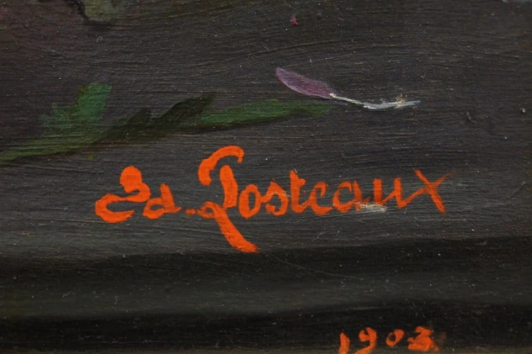 Ed. Posteaux I Wielobarwne peonie w wazonie przedwojenny obraz 1903 rok
