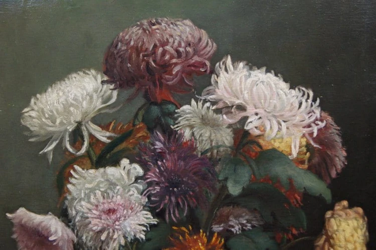 Ed. Posteaux I Wielobarwne peonie w wazonie przedwojenny obraz 1903 rok