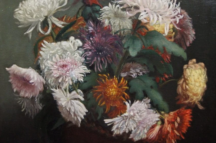 Ed. Posteaux I Wielobarwne peonie w wazonie przedwojenny obraz 1903 rok