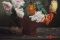 Ed. Posteaux I Wielobarwne peonie w wazonie przedwojenny obraz 1903 rok
