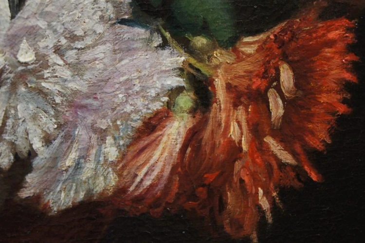 Ed. Posteaux I Wielobarwne peonie w wazonie przedwojenny obraz 1903 rok